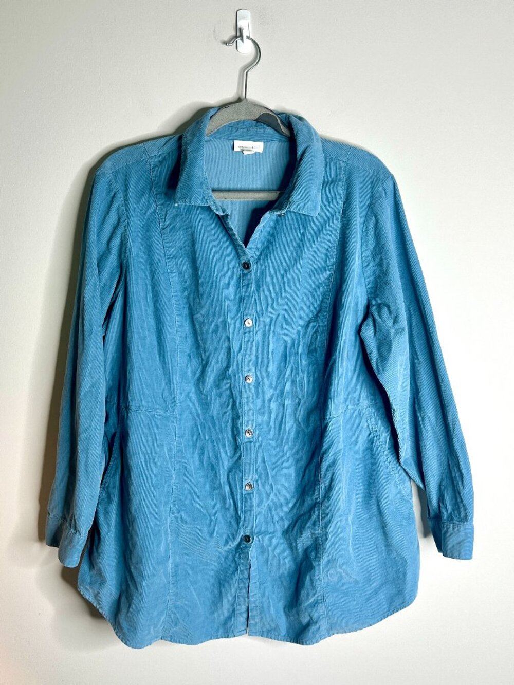 J. Jill Corduroy Blue Button-Up Long Sleeve Top Barn Pockets Fall Transition 1X
